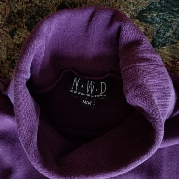 Purple, cotton, long sleeve, turtle neck top, M, NWD, vintage 90s - Picture 3 of 6